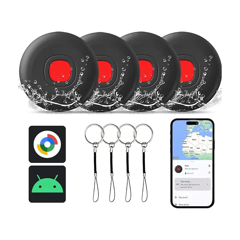 Android Tracker Tags Google Certified Works with Google Find My Waterproof Bluetooth Air Tags for Keys Wallets Suitcases 4 Pack Trekker Essentials
