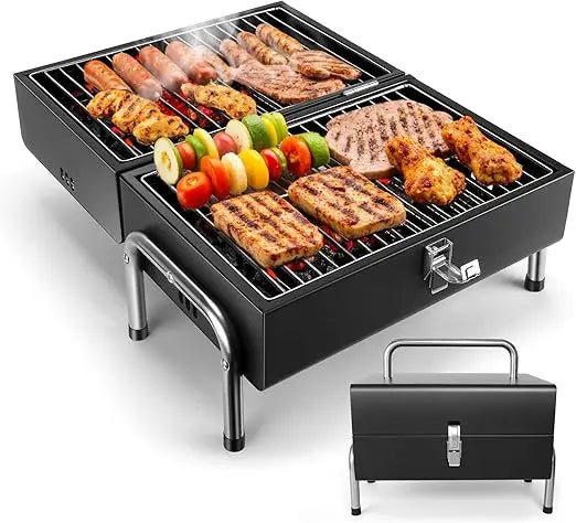 Portable Charcoal Grill, Table Top Small BBQ Grill For Outdoor, Camping, Beach, Easy Assembly, Heavy Duty & Multi-Use Small Gril Trekker Essentials