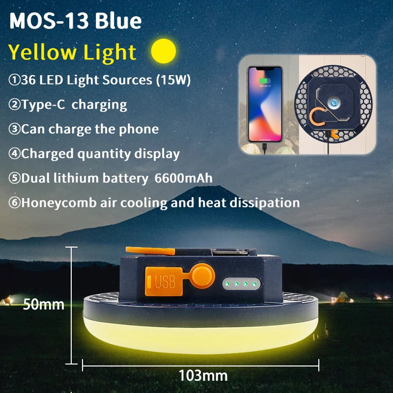 9900mAh Rechargeable Camping Lantern: Ultra-Bright LED Work Light with Magnet & Power Bank