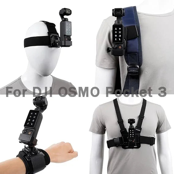 Accessories Kit for DJI Osmo Pocket 3 – Quick Release Head Strap, Chest Harness, Backpack Clip & Wrist Mount Set