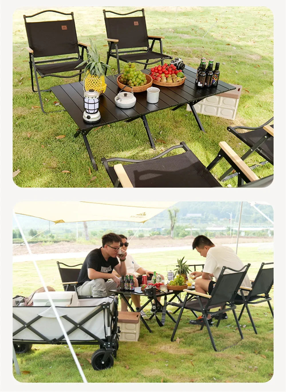 4/2/1PCS-khaki Camping Chair Portable Outdoor Chair Aluminum Alloy Wood Grain Folding Chair Camping Equipment Kermit Chair Trekker Essentials