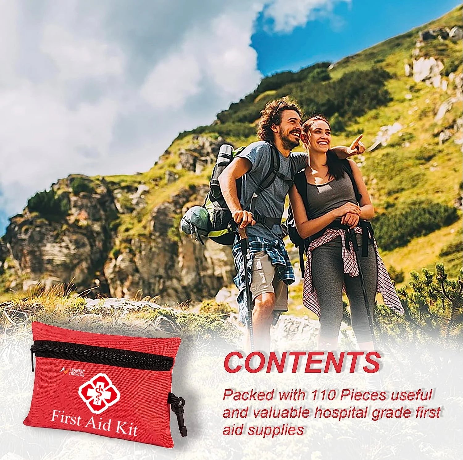 110 Piece First Aid Kit Home Care Waterproof Compact Trauma Medical Kits for Emergencies Home Car Travel Outdoor Camping Hiking Trekker Essentials