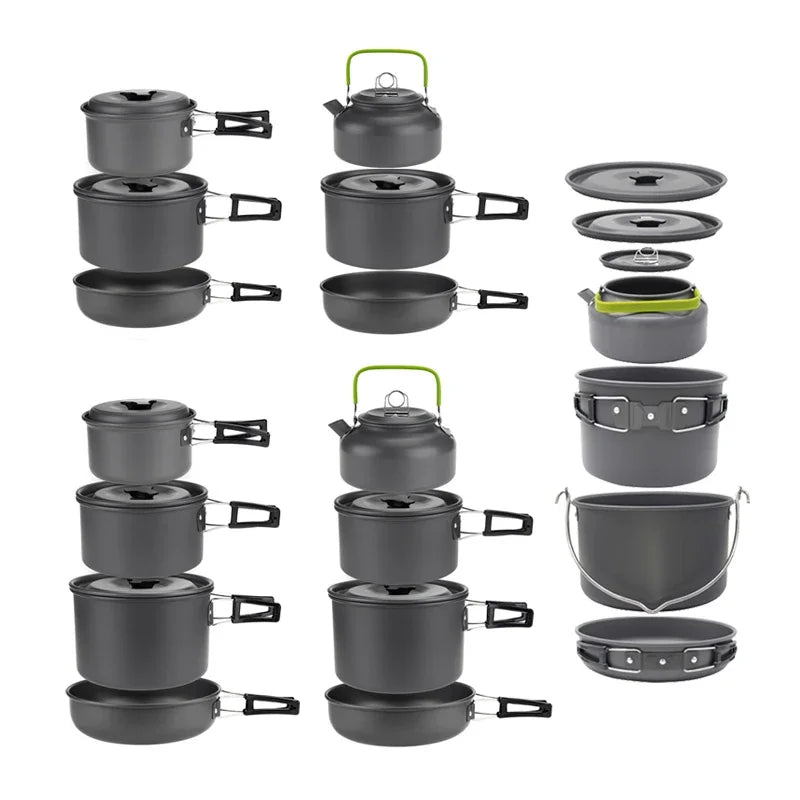 Camping Cookware Set for 1–7 Persons – Lightweight Portable Pot & Pan Set with Carry Bag Trekker Essentials