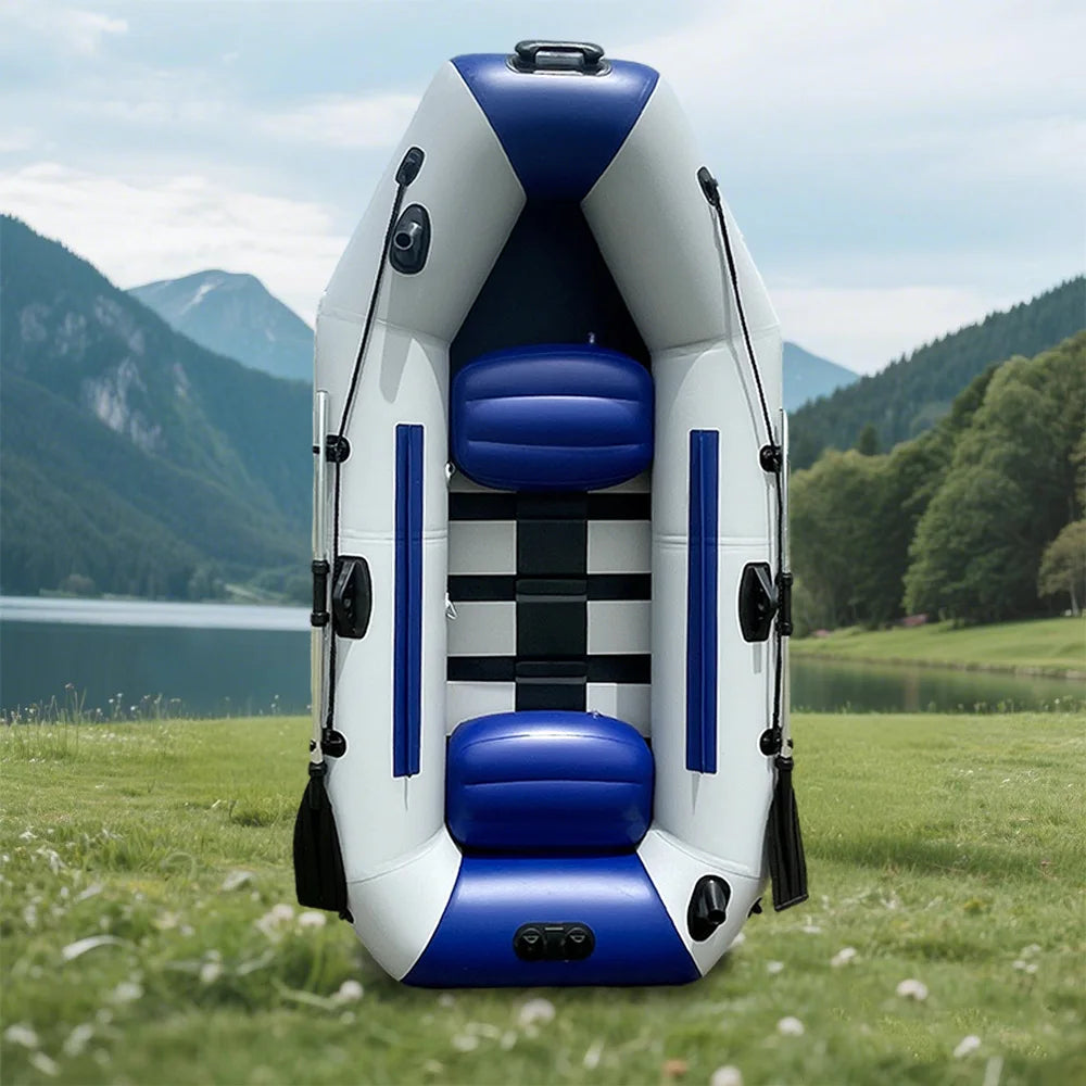 7.9ft Inflatable Fishing Boat: 240kg Capacity, 3-Person PVC Dinghy with Slat Floor & Oars