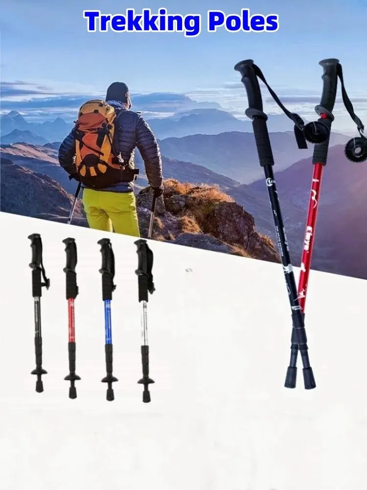 Trekking Poles Shock Absorption Foldable Ultralight Hiking Pole Suitable For Outdoor Camping Mountaineering Backpacking And Trip Trekker Essentials
