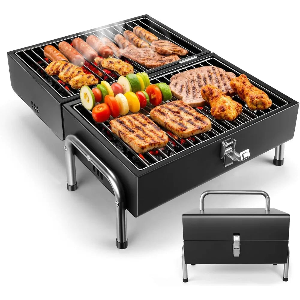 Portable Charcoal Grill, Table Top Small BBQ Grill For Outdoor, Camping, Beach, Easy Assembly, Heavy Duty & Multi-Use Small Gril Trekker Essentials