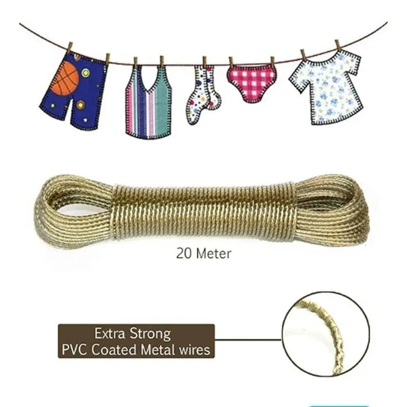 10/20/30/50M PVC Coating Steel Clothesline Outdoor Portable Clothesline Garden Camping Travel Clothes Drying Rope Trekker Essentials