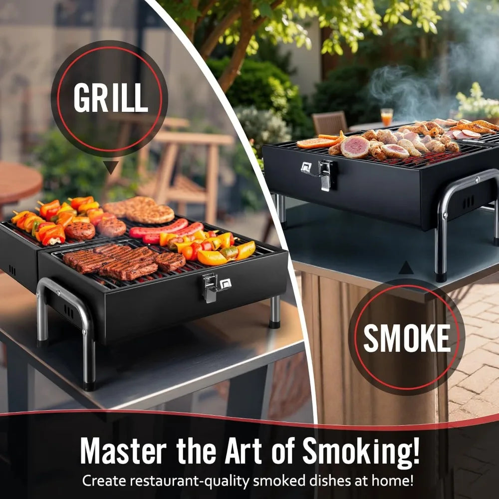 Portable Charcoal Grill, Table Top Small BBQ Grill For Outdoor, Camping, Beach, Easy Assembly, Heavy Duty & Multi-Use Small Gril Trekker Essentials