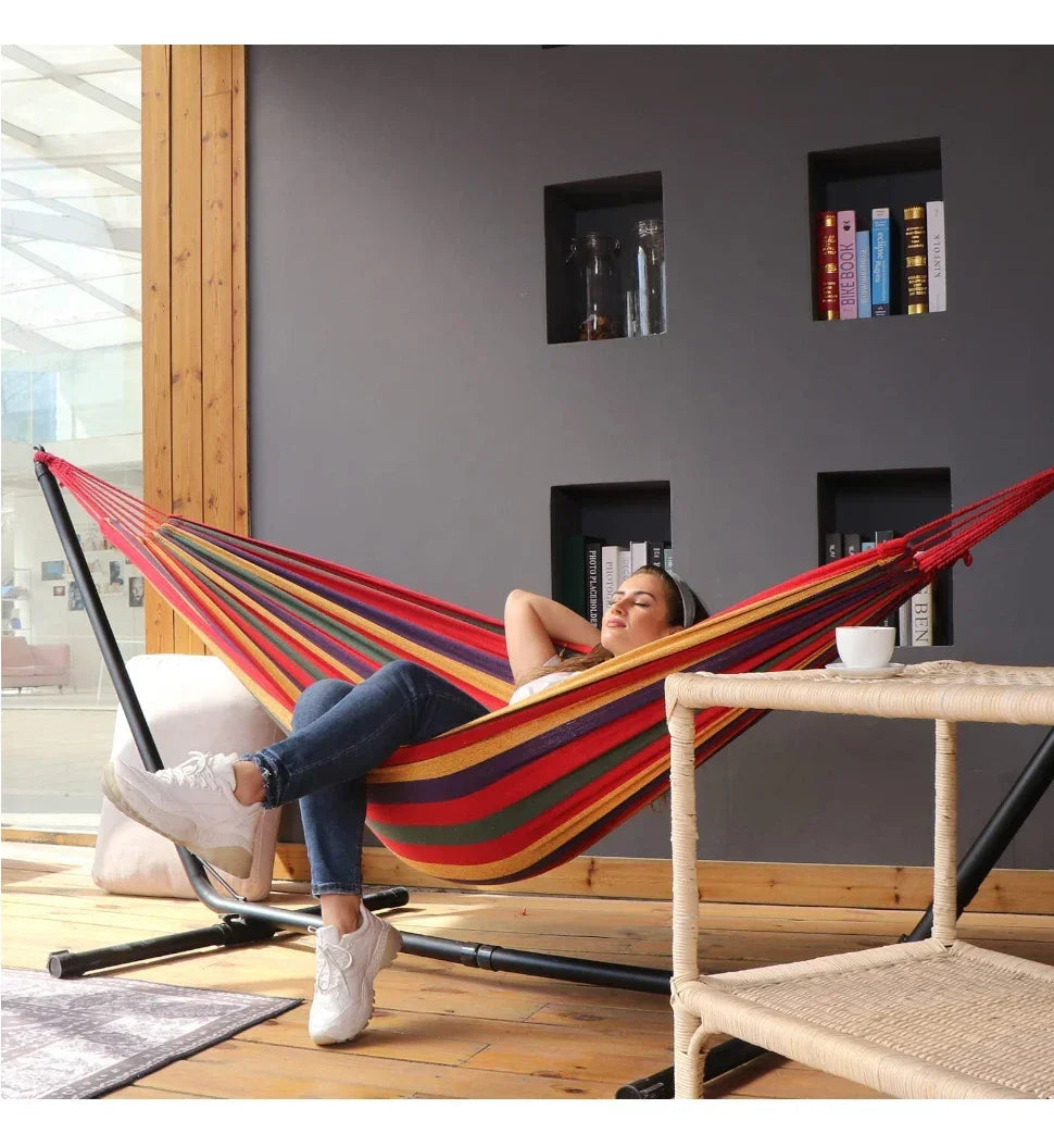 WESTTUNE Outdoor Canvas Hammock Camping Swing Hammock with Tree Ropes Load-bearing Up to 200kg Perfect for Garden Patio Backyard Trekker Essentials