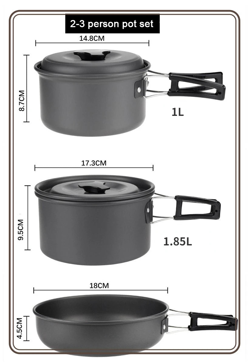 Camping Cookware Set for 1–7 Persons – Lightweight Portable Pot & Pan Set with Carry Bag Trekker Essentials