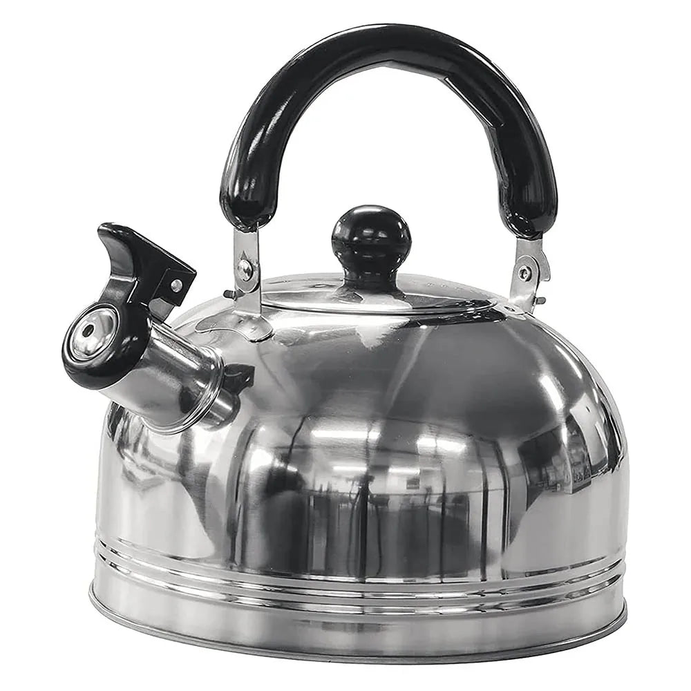 2L Stainless Steel Whistling Kettle with Foldable Handle for Camping and Stove Use