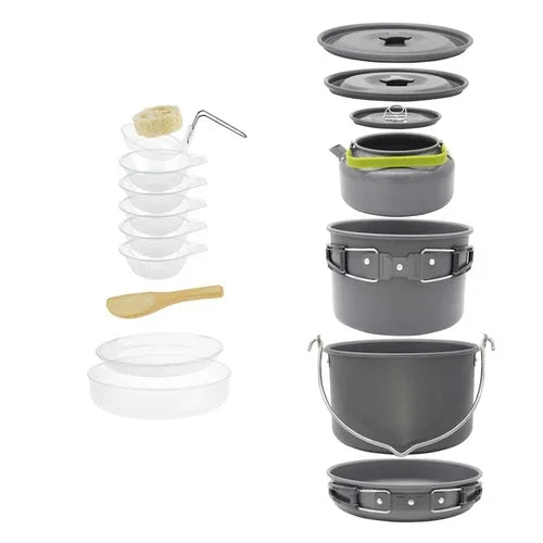 Camping Cookware Set for 1–7 Persons – Lightweight Portable Pot & Pan Set with Carry Bag Trekker Essentials