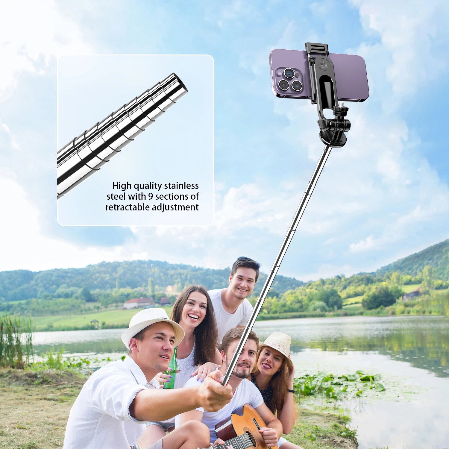 Portable Selfie Stick Tripod with Bluetooth Remote & 360° Phone Holder