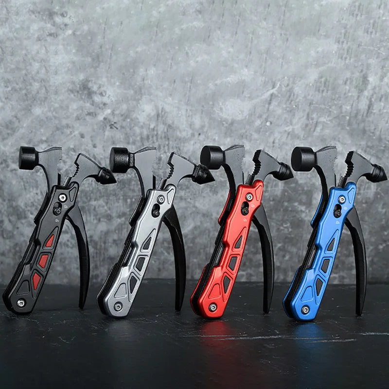 1 navaja multifunción para exteriores con forma de martillo de garra: herramienta de supervivencia de acero inoxidable con alicates, martillo de camping, sacaclavos y herramienta de rescate de emergencia.