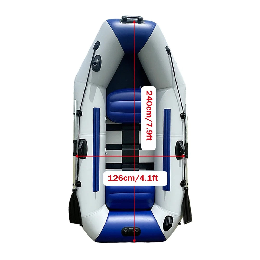 7.9ft Inflatable Fishing Boat: 240kg Capacity, 3-Person PVC Dinghy with Slat Floor & Oars