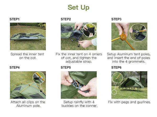 Night Cat 1-Person Camping Cot Tent – Waterproof Off-Ground Sleeping System with Mosquito Net & Aluminum Frame