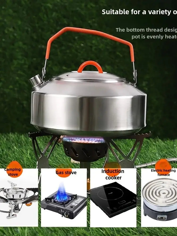 304 Stainless Steel Camping Kettle: 2L Portable Outdoor Tea Pot for Hiking & Picnics