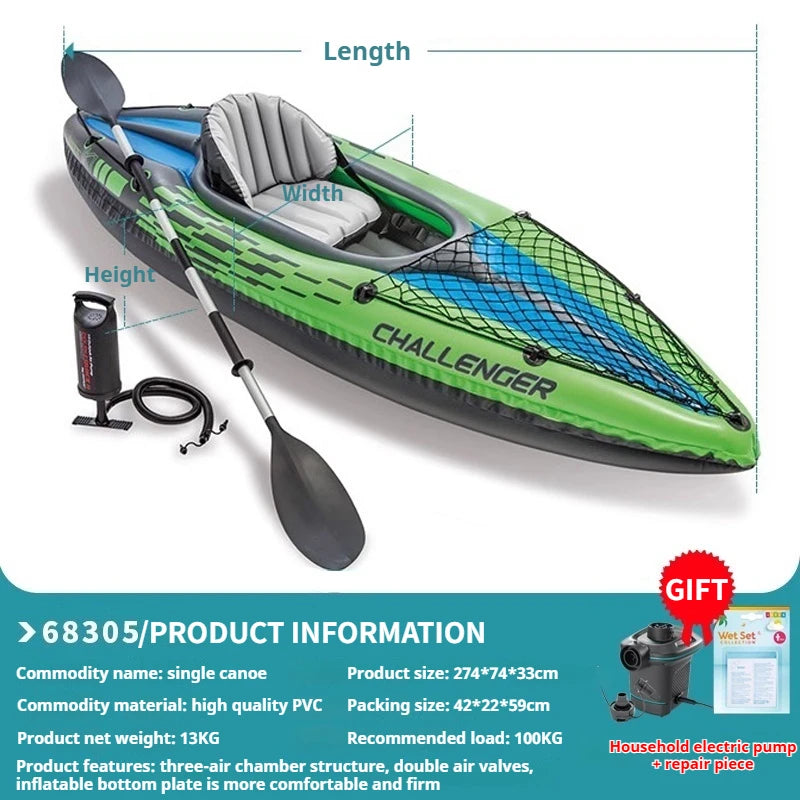 Heavy-Duty 1-3 Person Inflatable Boat: Fishing Dinghy with Detachable Seats & Foldable Kayak Design