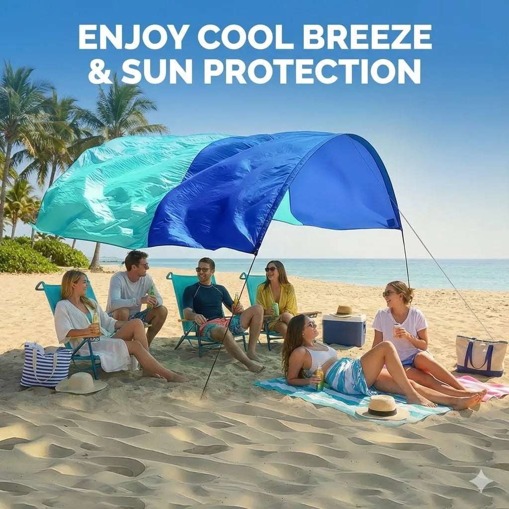 Wind-Resistant Beach Shade Tent 150 sq ft oversized canopy with sand anchors 4 lb ultralightweight UPF 50+ sun protection tent Trekker Essentials