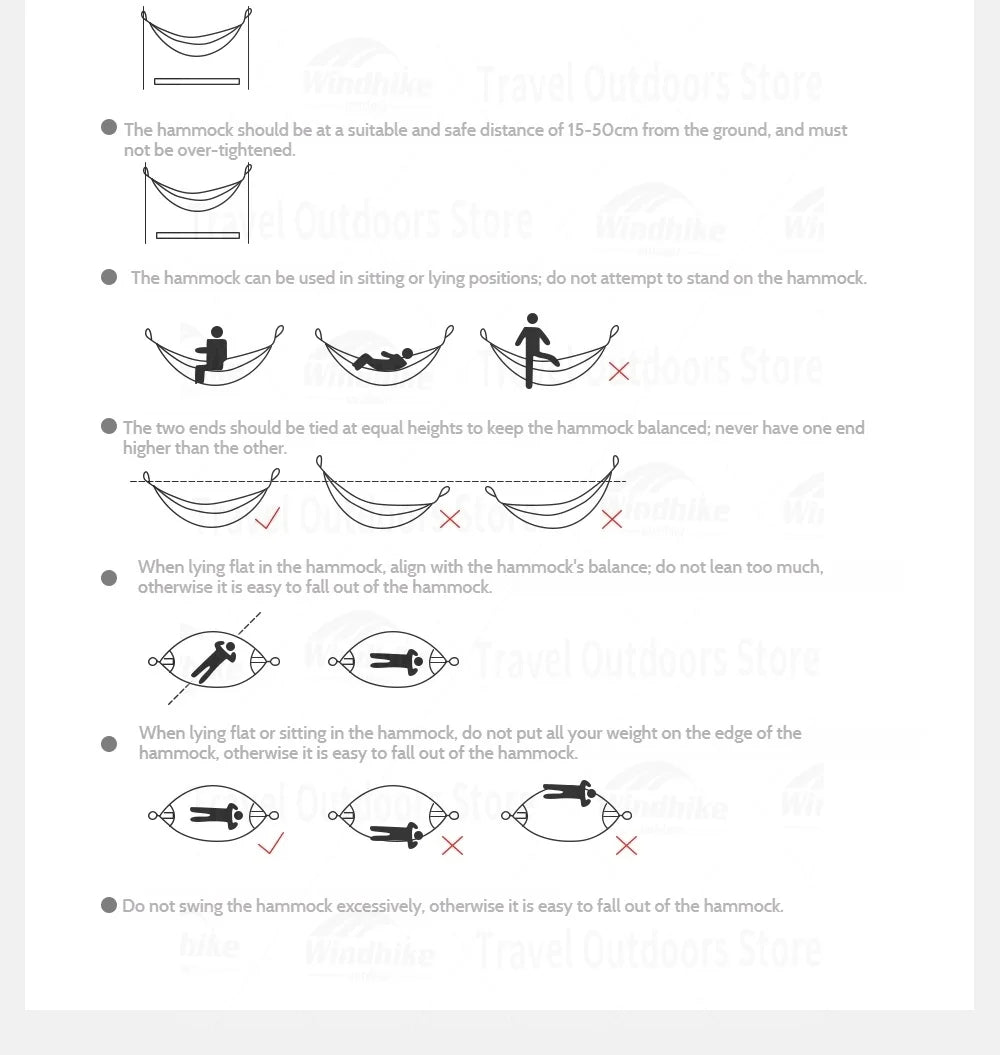 Naturehike Ultralight Swing Hammock Anti-Tip High Load Capacity 200kg for Camping Family Travel 1-2 Person Hanging Sleeping Bed