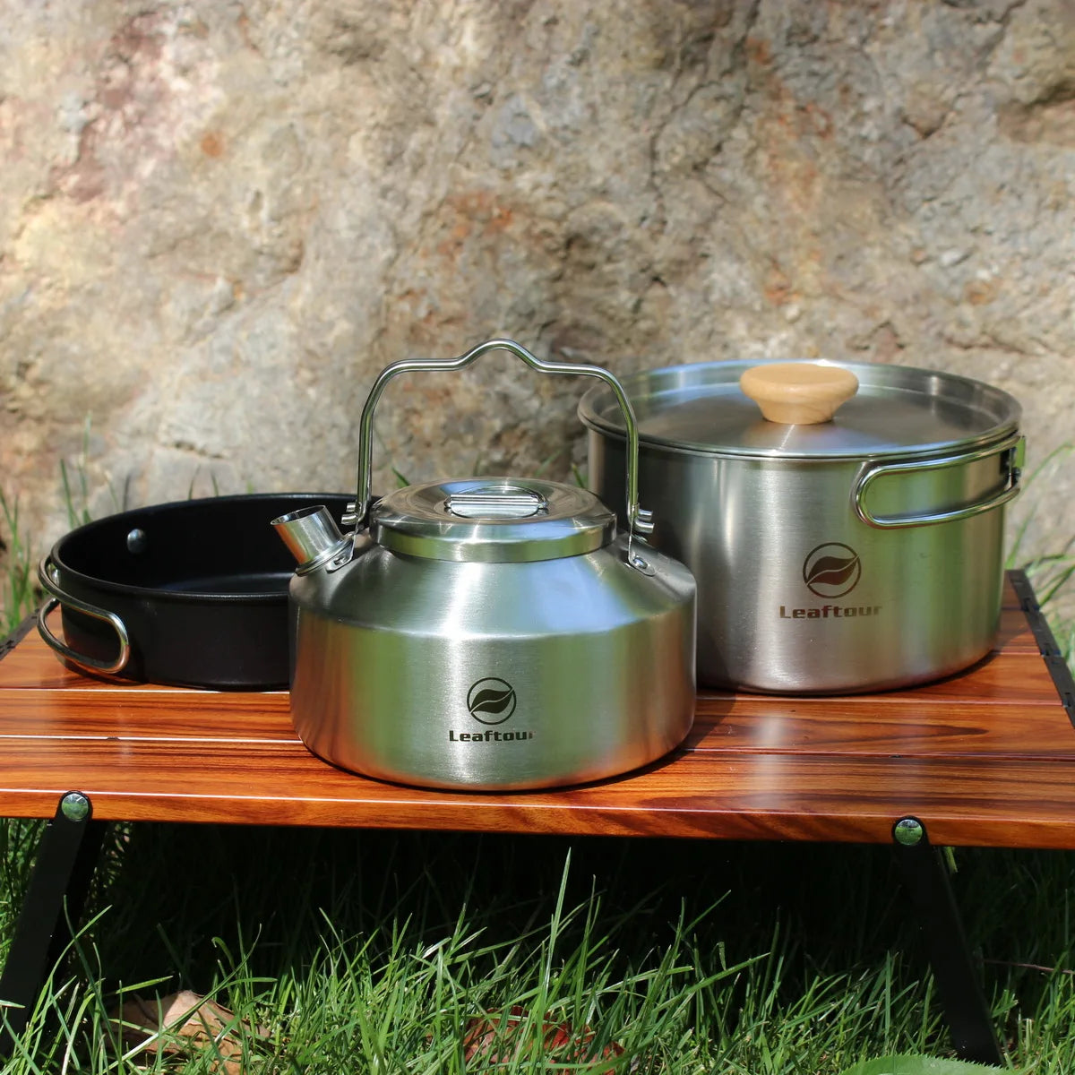 Stainless Steel Camping Cookware Set – Portable Outdoor Cooking Kit with Pot, Pan & Kettle for 2–3 People Trekker Essentials