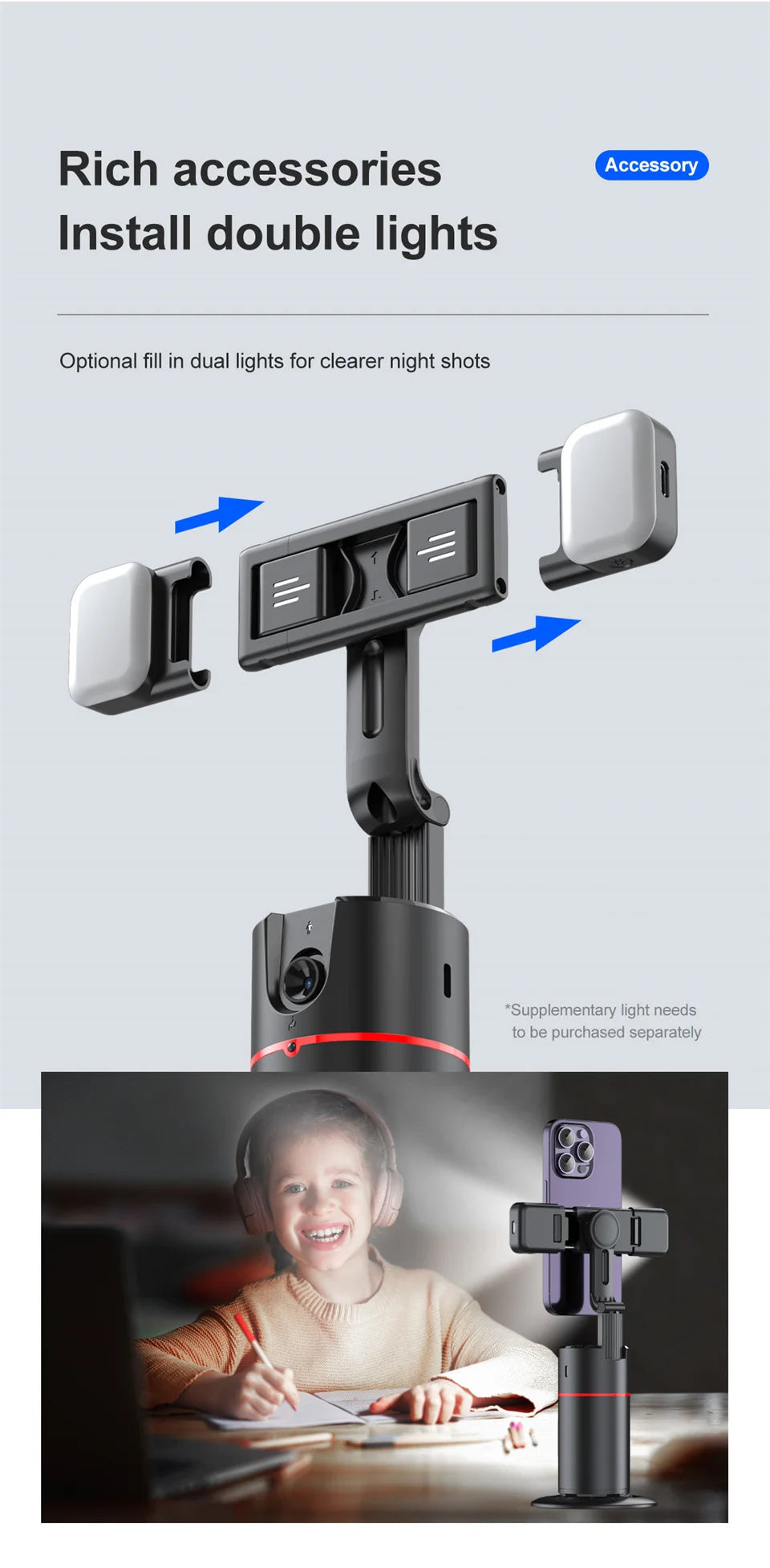 360° Rotating Phone Gimbal with 1.5M Selfie Stick & Face Tracking – Stabilizer for TikTok, Vlogging & Live Streaming
