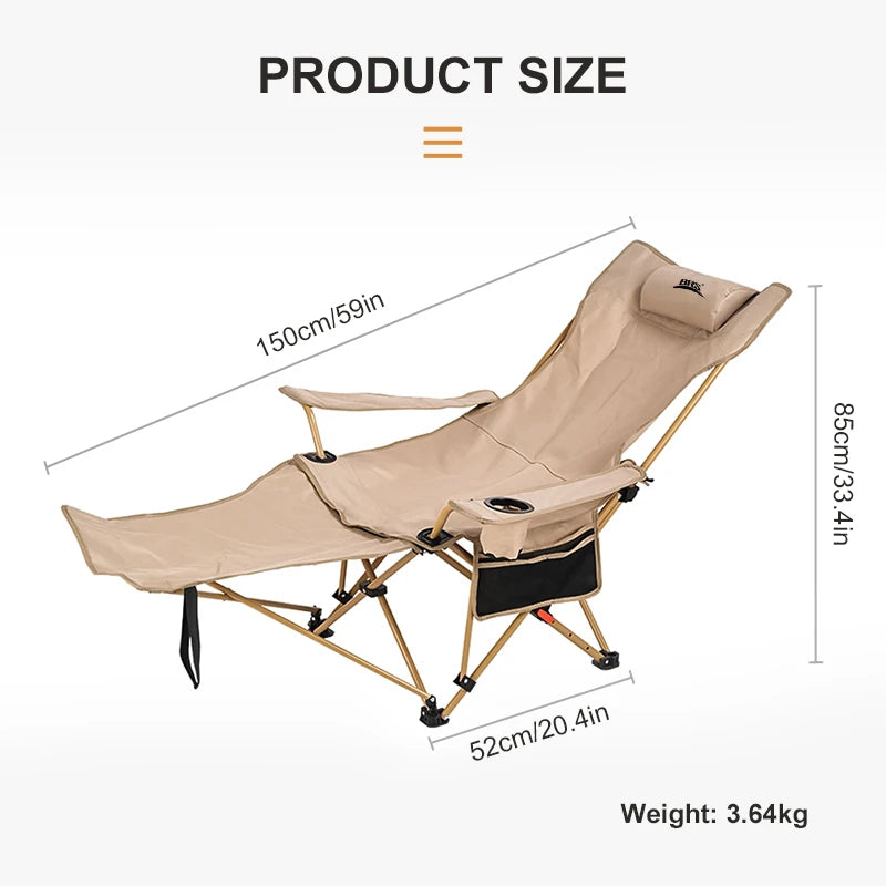 BRS 2-in-1 Reclining Camping Chair Lightweight Folding Camping Lounge Chair with Adjustable Backrest & Footrest for Beach Trekker Essentials