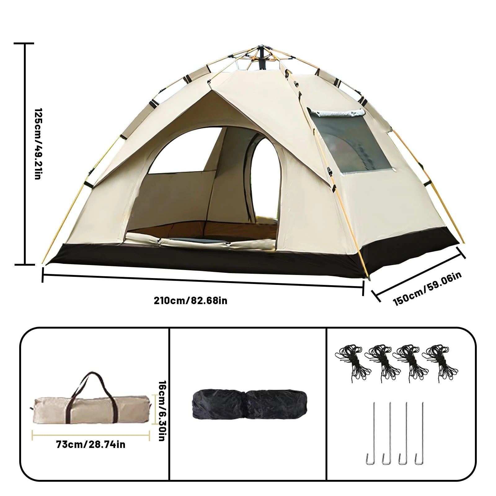 Pakicetus Instant Golden Tent - Portable 3-4 Person Sun & Rain Shelter for Beach & Camping Trekker Essentials