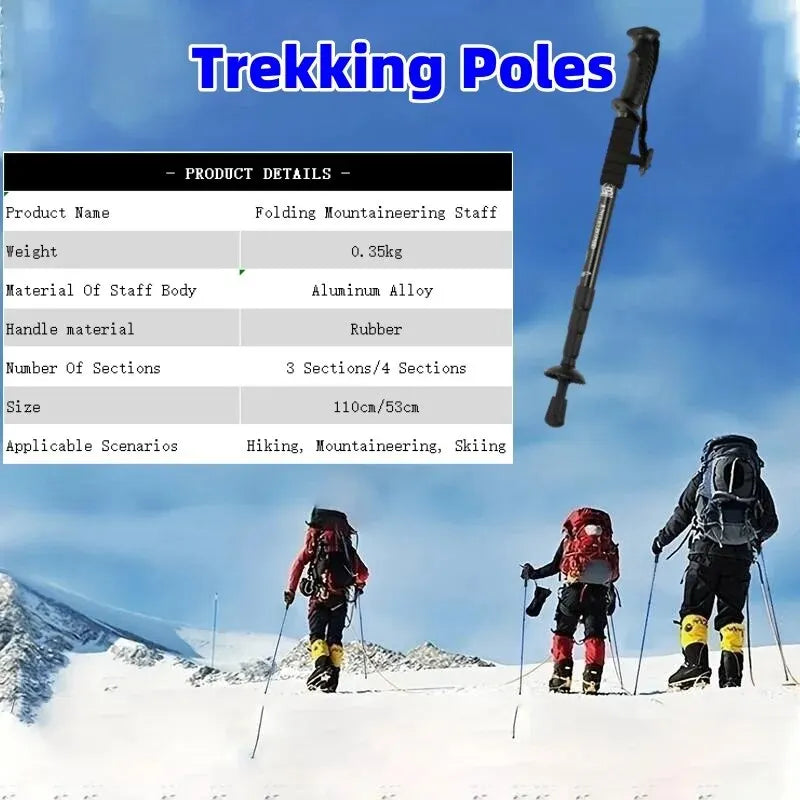Trekking Poles Shock Absorption Foldable Ultralight Hiking Pole Suitable For Outdoor Camping Mountaineering Backpacking And Trip Trekker Essentials