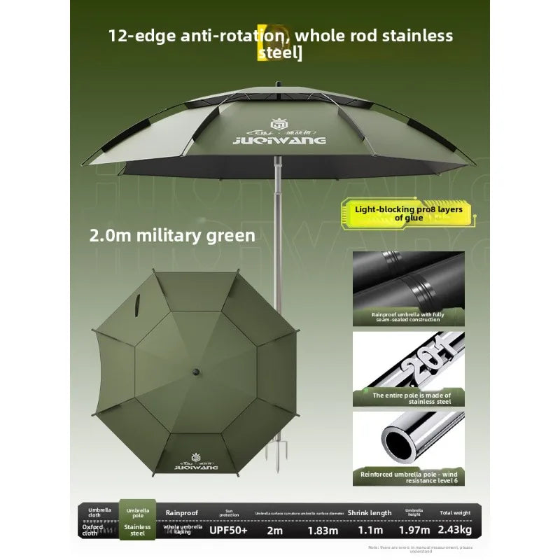 Outdoor Fishing Umbrella 360 Degree Rotatable Sunshade Camping UV Resistant Thickened Waterproof Walking Stick Umbrella Trekker Essentials
