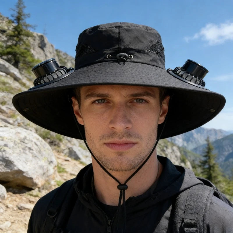 Solar Powered Sun Hat Cooling Fan UV Protection Outdoor Hiking Fishing Camping Summer Travel Bucket Hat Sun Protection Hat Trekker Essentials