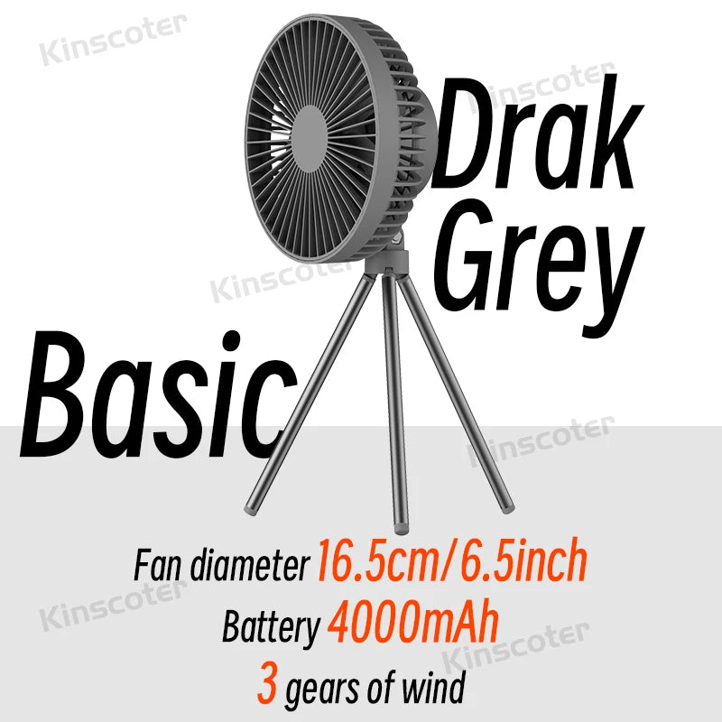 10000mAh Camping Fan Rechargeable Desktop Portable Air Circulator Wireless Ceiling Electric Fan with Power Bank LED Light Tripod Trekker Essentials
