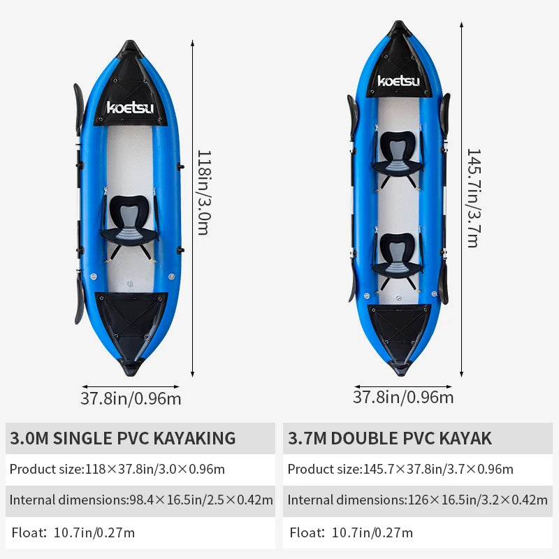 Lightweight & Stable PVC Inflatable Kayak for Single or Tandem Adventures
