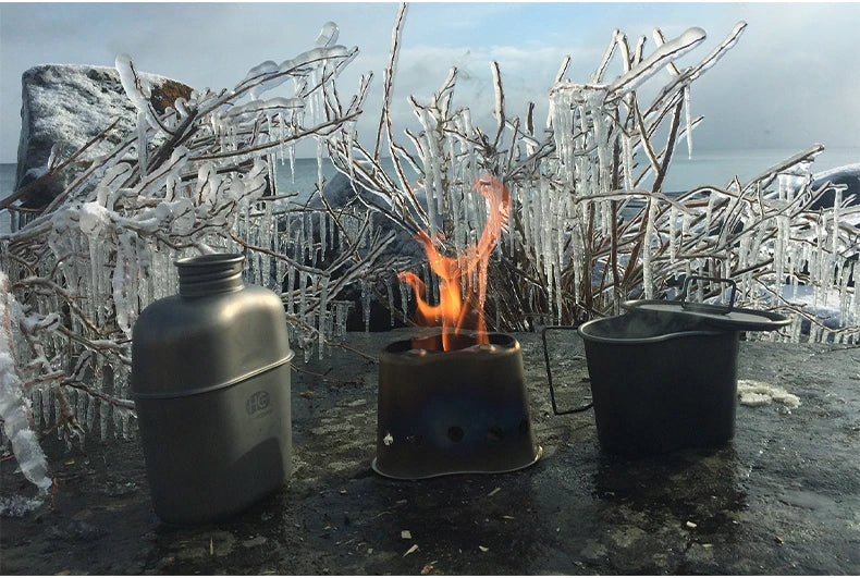 Keith Ti3060 Pure Titanium Canteen Mess Kit – Ultralight Camping Water Bottle & Cup Set with Carrying Pouch