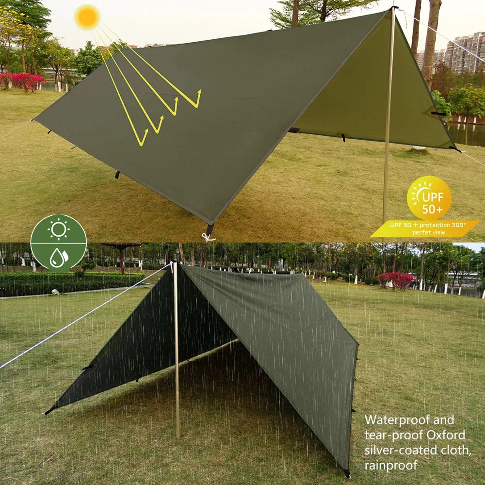 19 Hang Point Tarp Waterpoof Survival Bushcraft Sun Shelter Beach Shade Tent Outdoor Canopy Backpacking Tourist Awning 4x4 3x3m Trekker Essentials