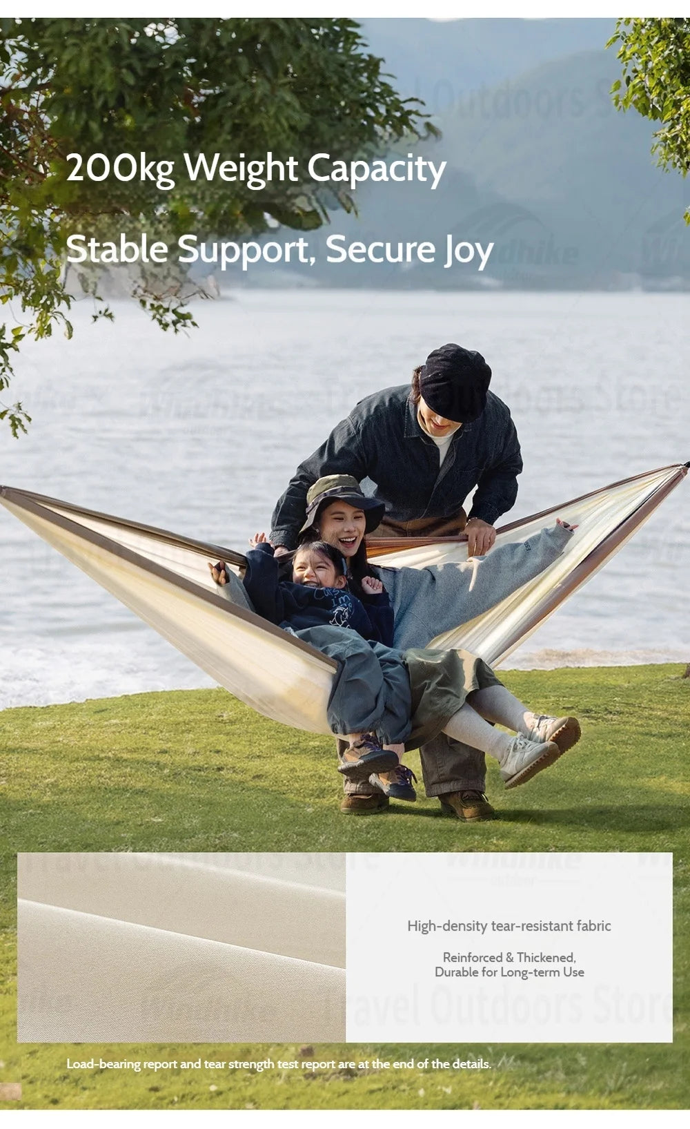 Naturehike Ultralight Swing Hammock Anti-Tip High Load Capacity 200kg for Camping Family Travel 1-2 Person Hanging Sleeping Bed