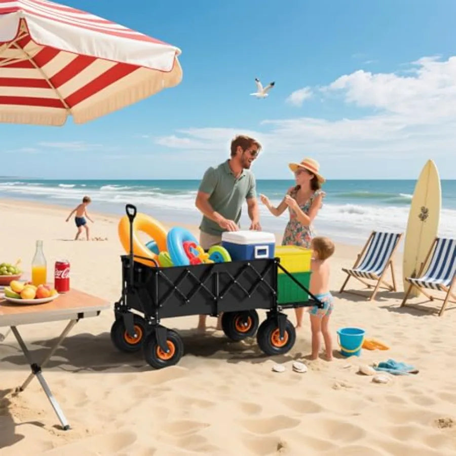 Beach Wagon with Big Wheels for Sand - Heavy Duty 10 Wheel Collapsible Wagons Foldable Large Wagon Cart Folding All Terrain for