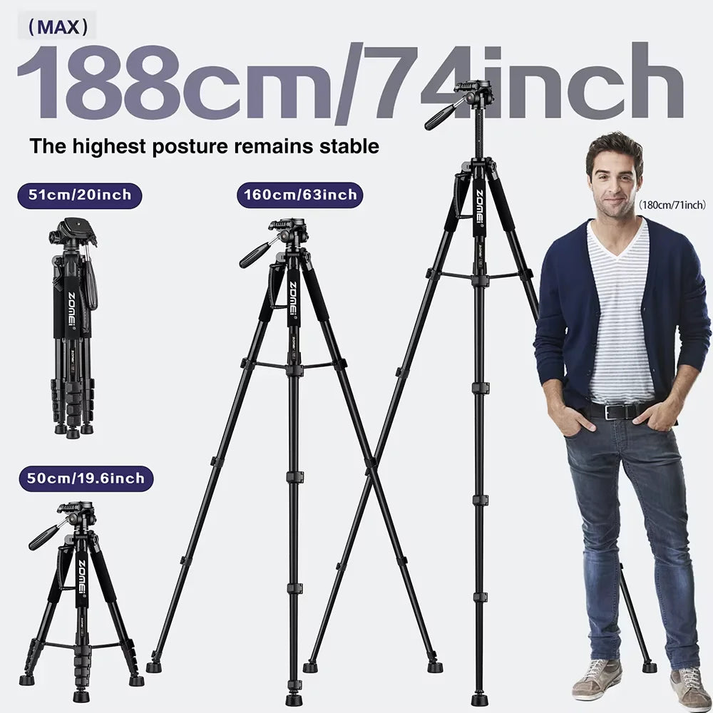 73.6" Professional Camera Tripod - 5kg Load Aluminum Alloy DSLR/Phone Stand