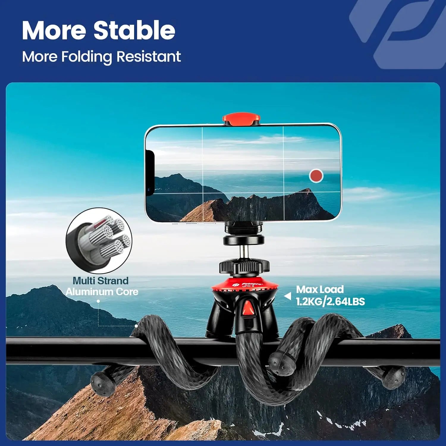 Fotopro UFO2 SET Tripod for iPhone Flexible Camera Tripod with Adapter Travel Phone Tripod Stand for Live Streaming Video Trekker Essentials