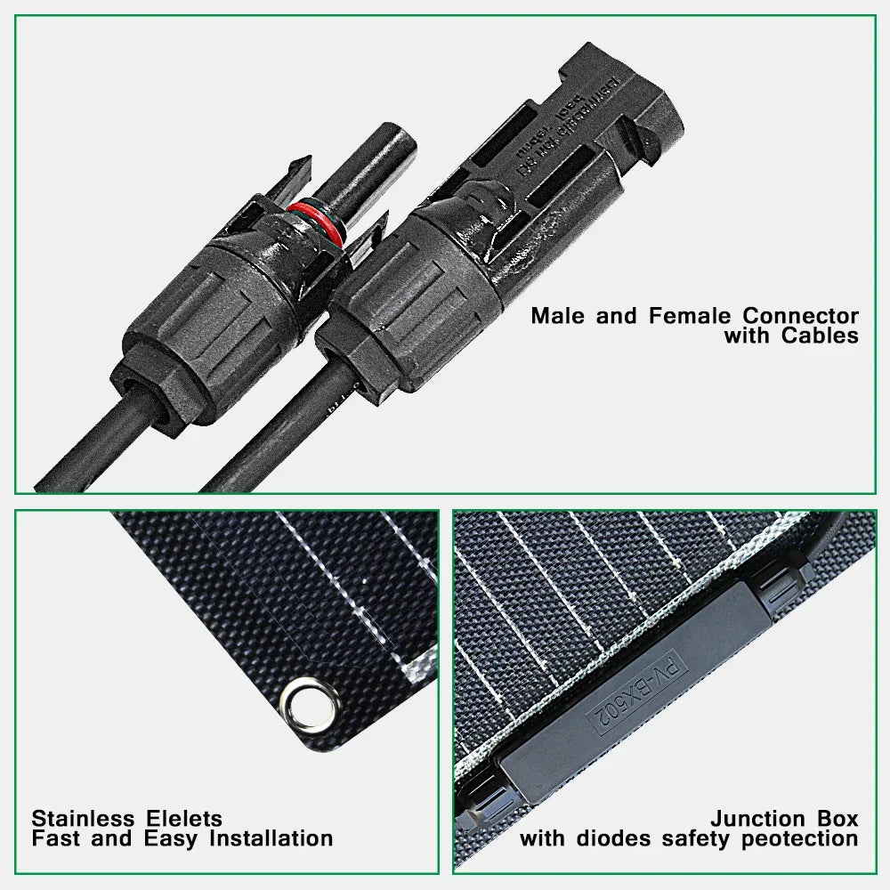ETFE Flexible 100W Solar Panel - High Efficiency Monocrystalline Charger for 12V Batteries