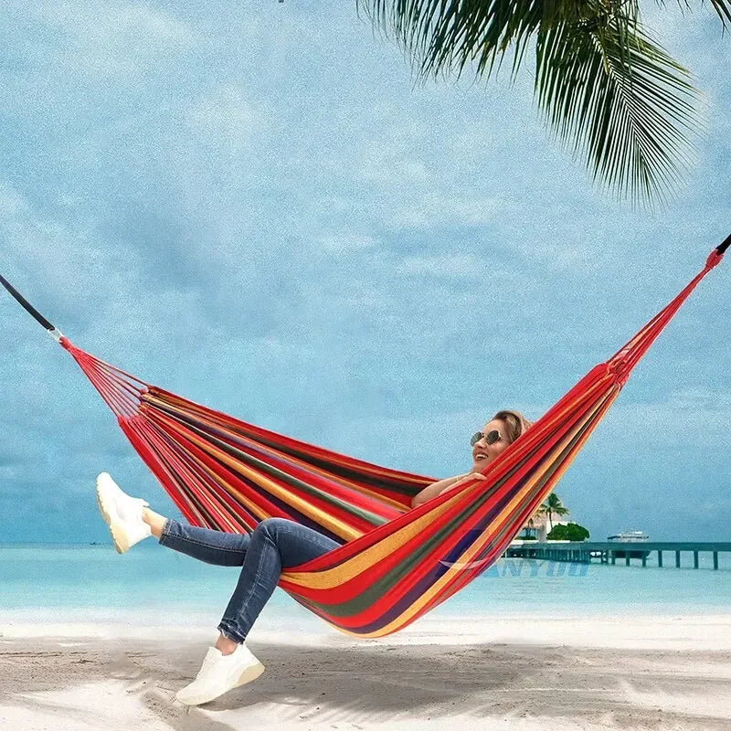 WESTTUNE Outdoor Canvas Hammock Camping Swing Hammock with Tree Ropes Load-bearing Up to 200kg Perfect for Garden Patio Backyard Trekker Essentials
