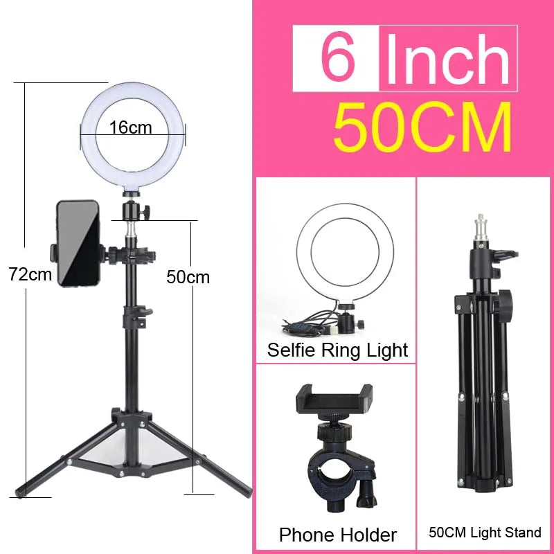 6-14" Professional Ring Light Kit with Tripod – Bi-Color 3200K-5600K LED, USB Powered for Live Streaming, Makeup, TikTok Videos