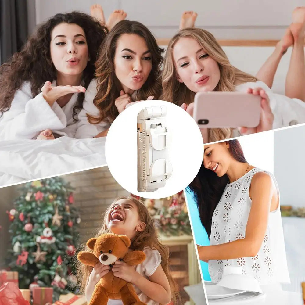 Trípode para selfies giratorio de 360° con control remoto inalámbrico y soporte para teléfono