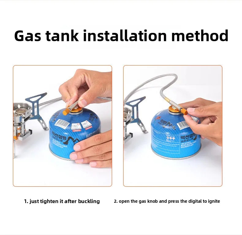 Estufa de camping portátil de 3 quemadores: estufa de gas butano resistente al viento con encendido para cocinar al aire libre.