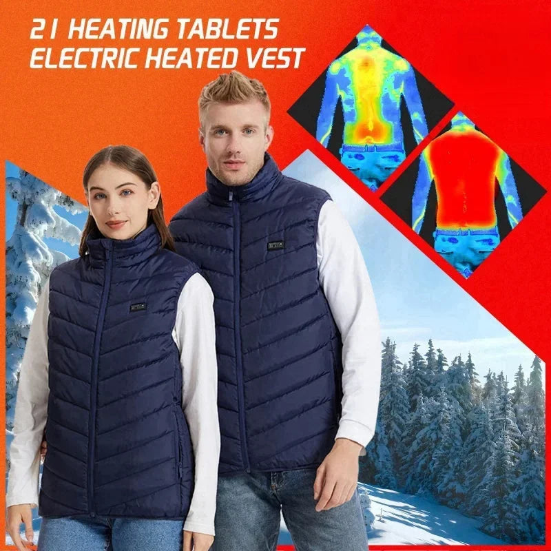 21-Zone Self-Heating Vest with USB Power | Men's & Women's Thermal Heated Jacket for Outdoor Activities