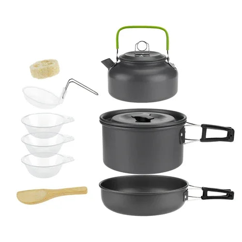 Camping Cookware Set for 1–7 Persons – Lightweight Portable Pot & Pan Set with Carry Bag Trekker Essentials