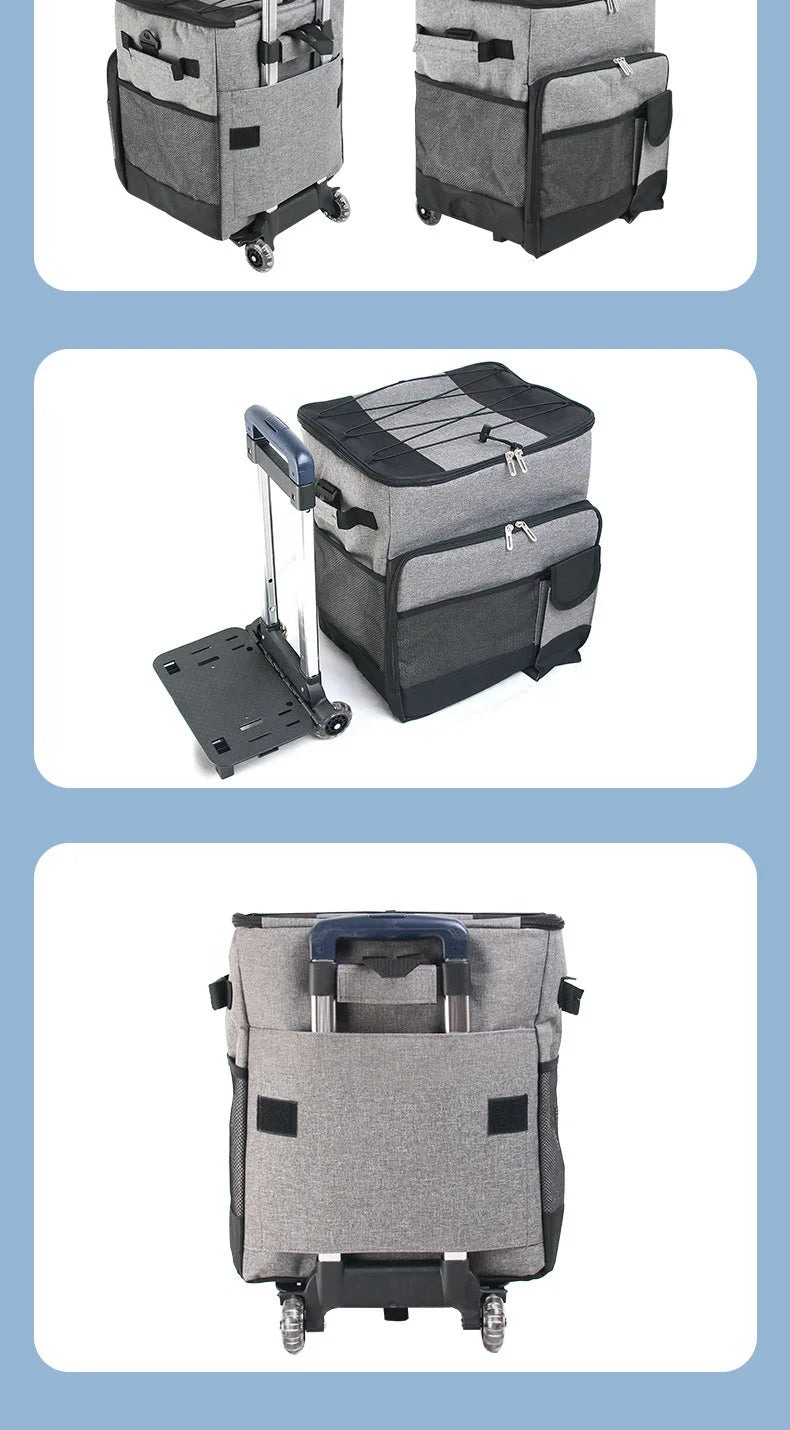 Cooler with Wheels and Handle Removable Wheels Insulated Portable Rolling Cooler Bag for Camping Hiking BBQ Summer Beach Travel