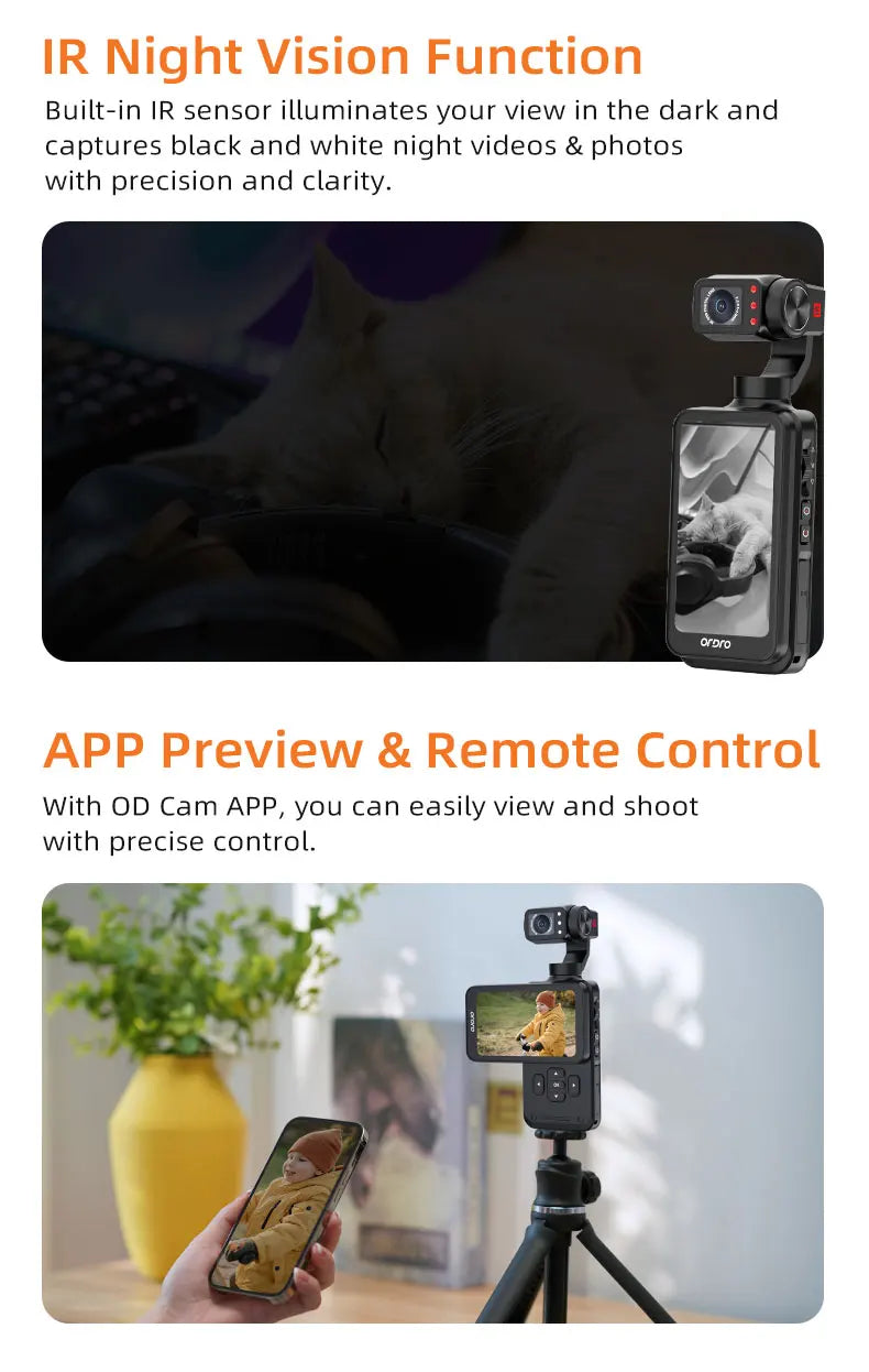 ORDRO M5 Action Camera 4k Handheld Pocket Digital Camcorder 3-axis Gimbal Stabilization IR Night Vision Vlog Videos Camara Trekker Essentials