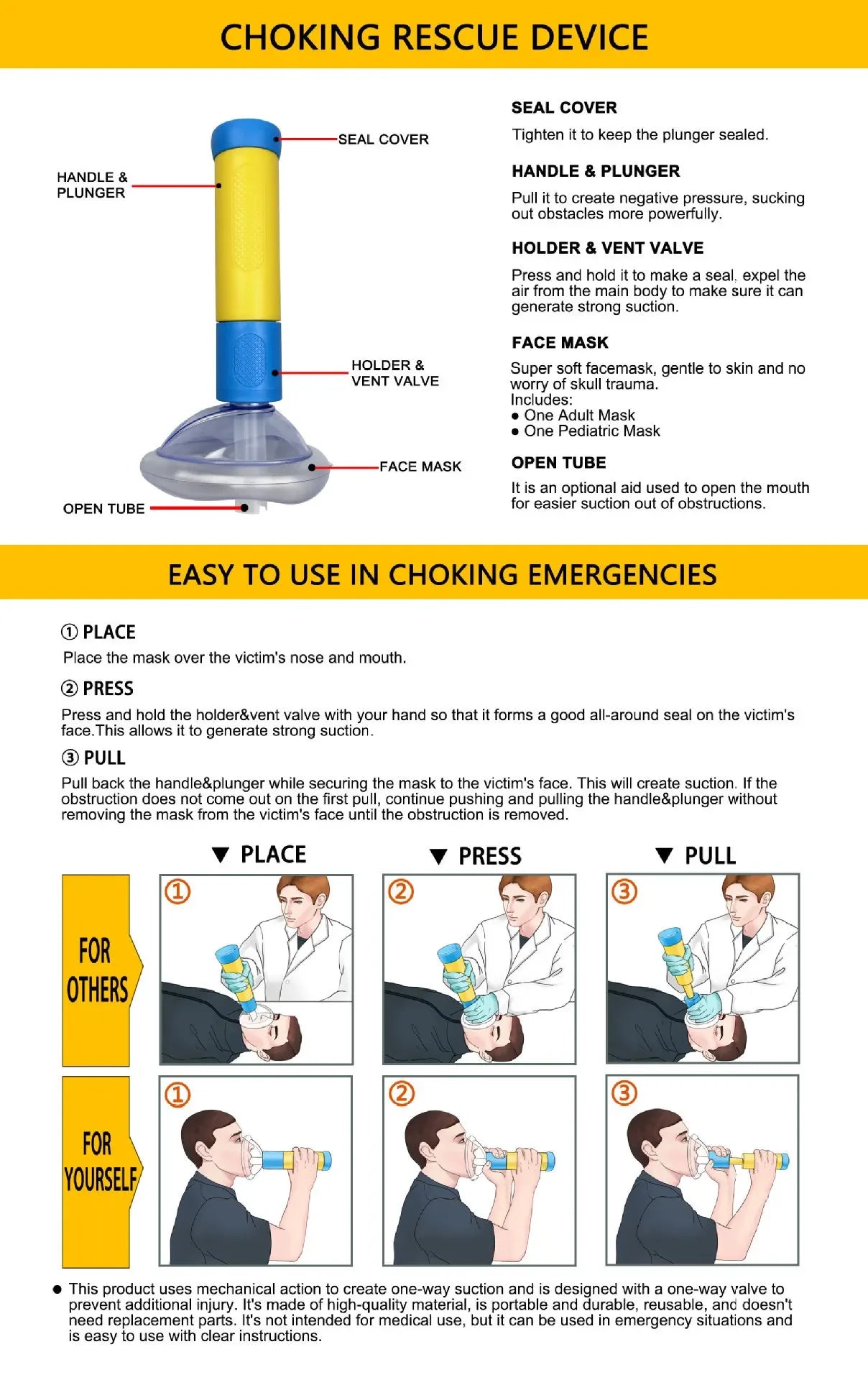 Anti-Choking Device Emergency Kit – Airway Rescue Tool with Adult & Child Masks for Home Safety Trekker Essentials