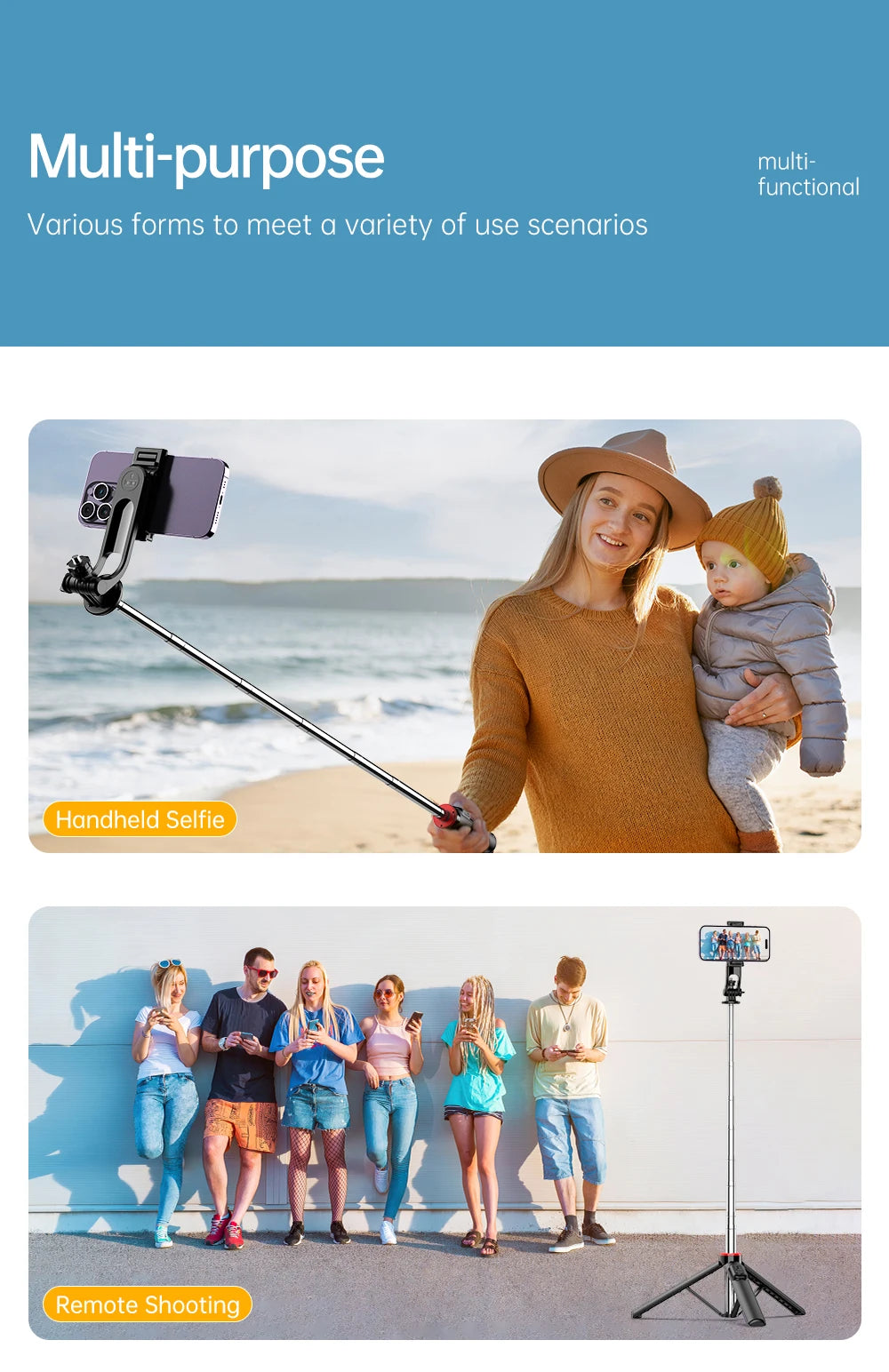 Portable Selfie Stick Tripod with Bluetooth Remote & 360° Phone Holder